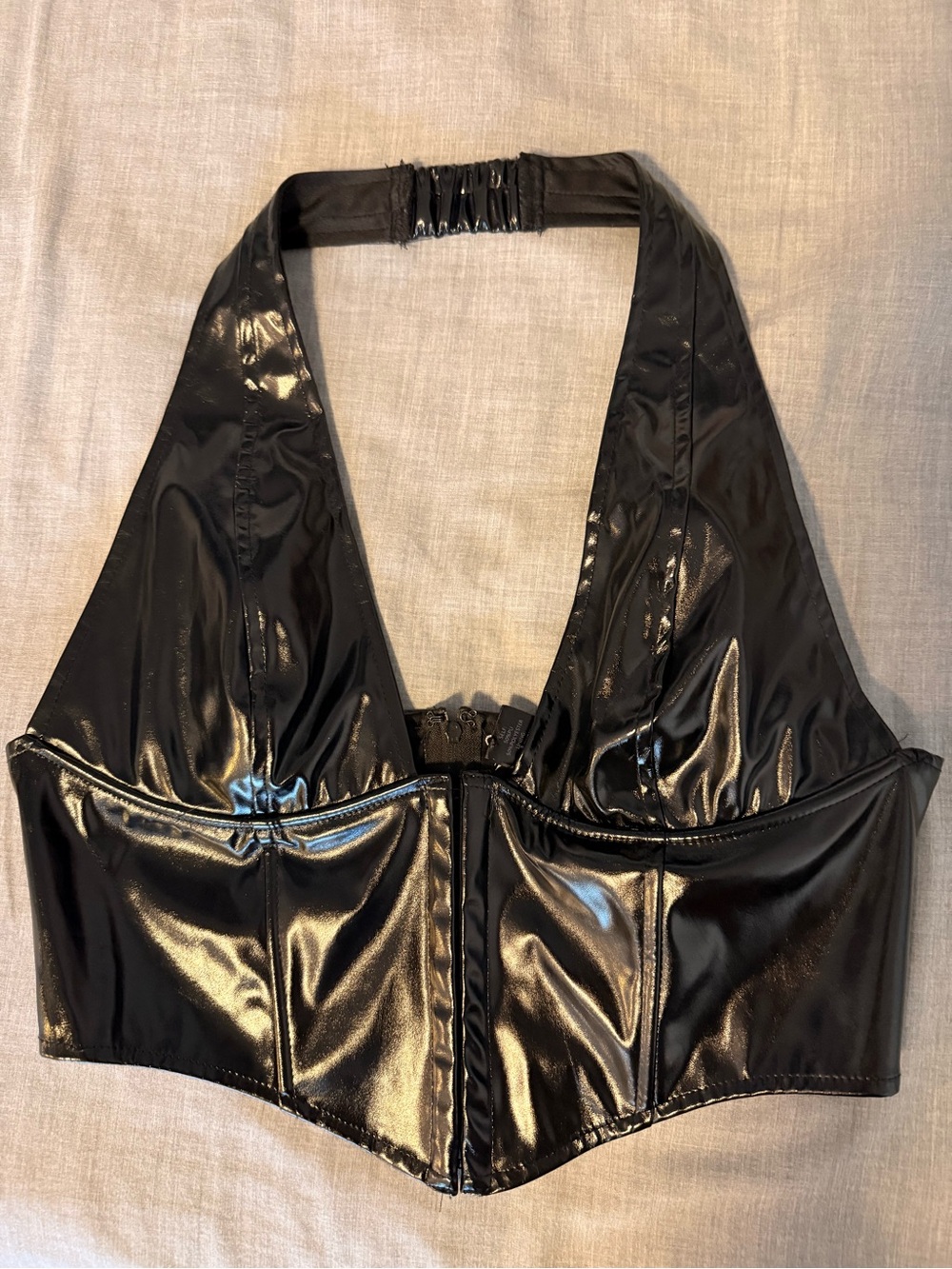 Windsor Black Faux-Leather Halter Crop Top